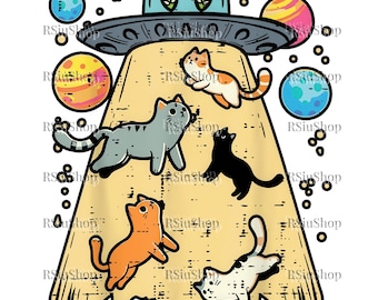 Digitale download katten in de ruimte, buitenaardse ufo vangt kattenontwerp, ruimte Galaxy kat afbeelding, astronaut kat SVG PNG, grappige kat afdrukbare