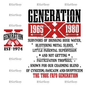 Gen X Colors Graphic Printable Art, Generation X Png, Years of Birth Png, Raised on Hose Water and Neglect File, Generation X Png