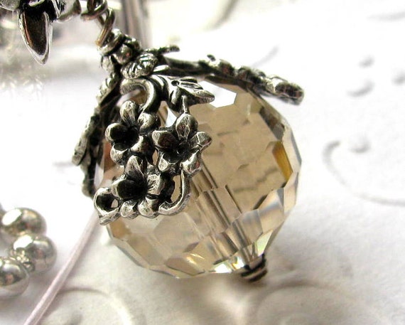 The World In Bloom Champagne Glass Ceiling Fan Pull Home Decor Neutral Brown Crystal Ball Charm Silver Floral Light Pull Chain