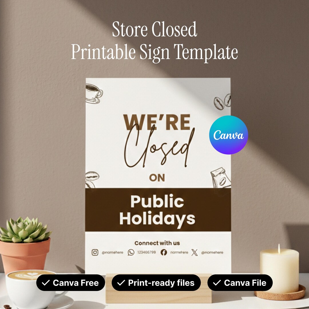 Closure Sign For Store Store Closed Sign Printable for Cafe Coffee Shop Editable Canva ...