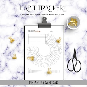 Circle Habit Tracker, Monthly Habit Tracker Printable, Habit Tracker Template, Motivation Planner, Goal Tracker, Habit Challenge