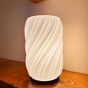 Modern White Bedside Table Lamp: 3D Printed Whimsical Ambient Light