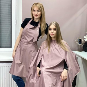 Personalized Hair Stylist Cape and Apron Set, Embroidered Salon Uniform for Barber or Cosmetologist, Custom Hairdressing Cape with Hand Slit