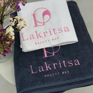 Personalized Towel with Logo Embroidery, Custom Hand Towel, Salon Beauty Towel, Cotton Bath Towel, Makeup Salon Gift