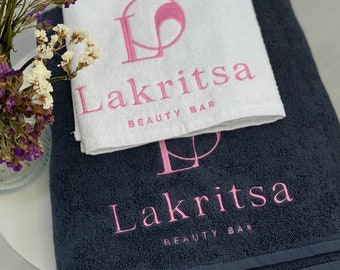 Personalized Towel with Logo Embroidery, Custom Hand Towel, Salon Beauty Towel, Cotton Bath Towel, Makeup Salon Gift