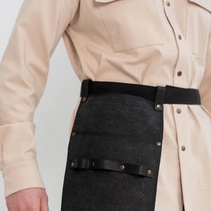 Half Waist Apron with Pockets, Canvas Utility Apron for Stylist, Adjustable Work Apron for Staff, Modern Cafe Apron, Craft Fair Outfit