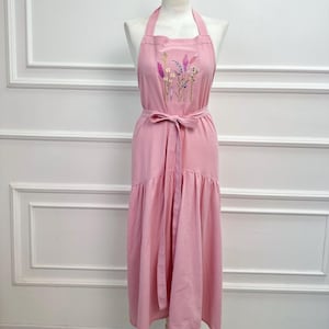 Apron for women with floral embroidery, Apron dress for women, Pinafor apron with ruffles, Cooking apron, Cotton apron, Mothers Day gift
