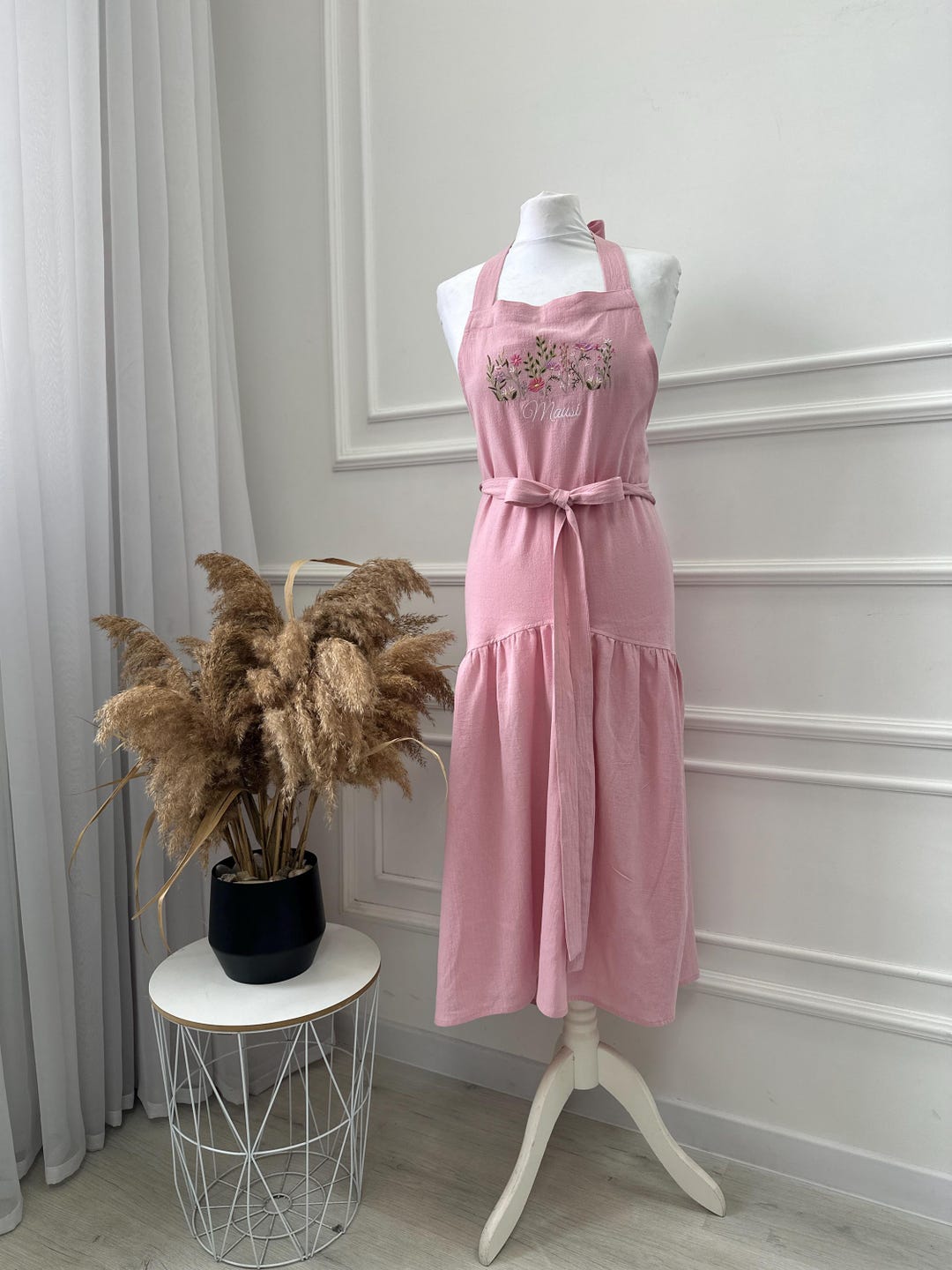 Custom Embroidered Apron Dress for Women, Cotton Cottagecore Apron With ...