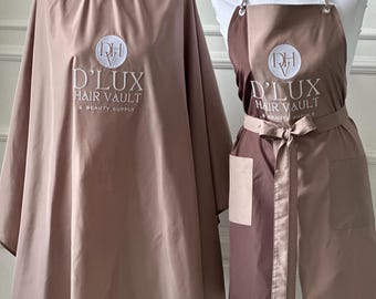 Hair stylist cape and apron set, Personalized salon cape, Uniform with embroidery logo name, Branded barber uniform, Custom salon workwear