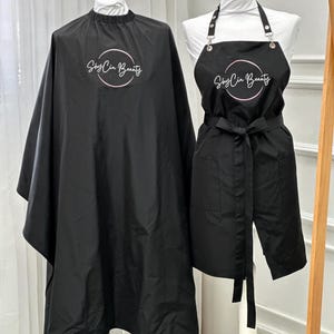 Custom uniform salon set with embroidery logo or text, Personalized hair cutting cape and apron, Barber apron and cape, Hairdressing uniform