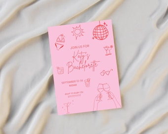 Editable Pink Bachelorette Invitation | Hen Do | Canva Template