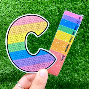 Letra C para pintar con pegatinas, colorear por números, pintura con diamantes, kit de calcomanías para hacer uno mismo, rompecabezas con purpurina holográfica, ejercicios interactivos con píxeles, alfabeto
