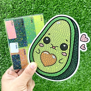 Pintura de aguacate Lovocado con pegatinas para colorear por números, kit de pintura con diamantes para hacer tú mismo, rompecabezas con purpurina holográfica, ejercicios interactivos con píxeles