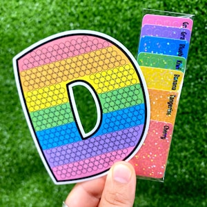 Letra D para pintar con pegatinas, colorear por números, pintura con diamantes, kit de calcomanías para hacer uno mismo, rompecabezas con purpurina holográfica, ejercicios interactivos con píxeles, alfabeto