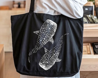 Sac fourre-tout requin baleine, fourre-tout en toile écologique, sac réutilisable vie marine, cadeau requin baleine respectueux de l'environnement pour biologiste marin