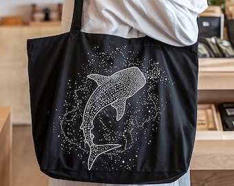 Bolsa de tela con diseño de tiburón ballena, reutilizable, ideal para la conservación del océano, ideal como regalo ecológico para biólogos marinos y amantes del océano.
