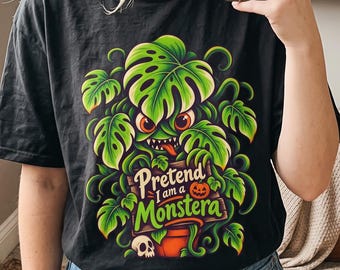 Camiseta de Halloween para Amantes de Plantas, Camiseta Fantasia de Monstera, Presente Divertido de Halloween para Preguiçosos que Amam Plantas