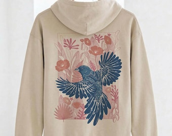 Vogel Hoodie Blumen Natur Botanical Sweatshirt Damen Geschenk Unisex Pullover
