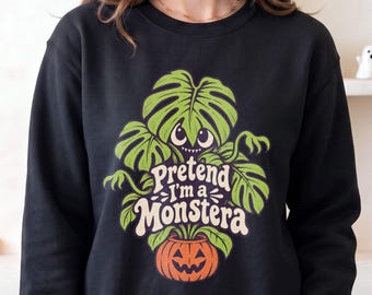 Moletom fantasia de Monstera para o Halloween, presente divertido para amantes de plantas, estampa botânica para jardineiros, ideia de fantasia sem esforço.