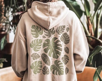 Plant Hoodie, Monstera Sweatshirt, Plant Lover Gift, Gardening Mom Birthday Gift, Cozy Boho Pullover For Her, Aesthetic Botanical Hoodie