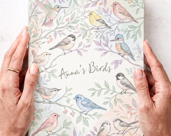Diário personalizado para observação de pássaros, caderno de desenho personalizado para observadores de pássaros, caderno de esboços para anotações de campo sobre vida selvagem, passeios na natureza, presentes para observadores de pássaros.