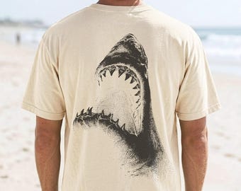 Shark Jaw T-shirt Marine Biology Surf Style Ocean Graphic Unisex Cotton Beach Tee