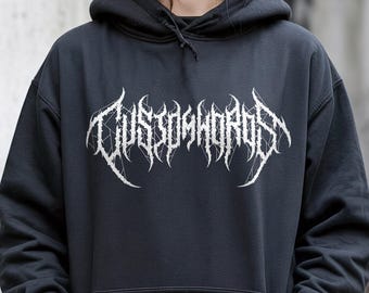 Hoodie mit individueller Death-Metal-Schriftart, personalisiertes Sweatshirt mit Gothic-Text, Hoodie mit individuellem Namen, Geschenk für Metalheads, personalisierte Band-Fanartikel, Heavy-Metal-Geschenk