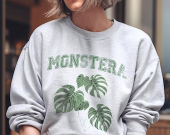 Monstera Sweatshirt | Cozy Botanical Crewneck for Plant Lovers, Vintage Style Unisex Pullover with Green Leaf Design | Nature-Inspired Gift