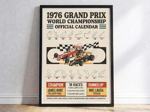 Vintage Grand Prix Wall Art Print 1976 Season Calendar Poster