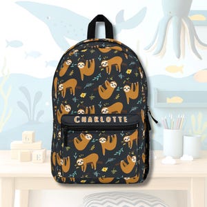 Mochila infantil com nome personalizado para preguiça, mochila personalizada para crianças, mochila com animais fofos e divertidos, mochila de preguiça de volta à escola, presente para crianças que amam preguiças