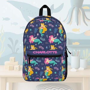 Mermaid Backpack, Custom Kids Name Back To School Bag, Mermaid Lover Girls Personalized Carry All Bag, Mermaid School Accessories For Girls