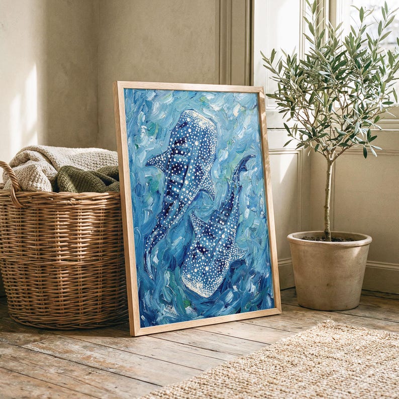 Whale Shark Impressionist Ocean Print Blue Marine Wall Art Coastal ...
