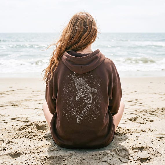 Whale Shark Hoodie For Ocean Lovers Gift Minimalist Sea Hooded Sweatshirt Coconut Beachy Girl Hoodie Gift Sea Animals Shirt For Shark Lovers