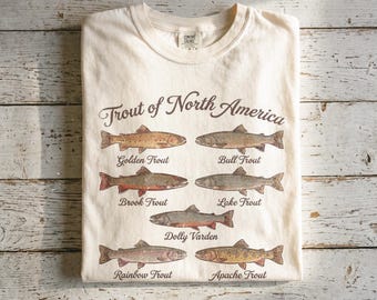 Camiseta Truta Vintage Espécies de Peixes Norte-Americanos Pesca com Mosca Presente para Pescador