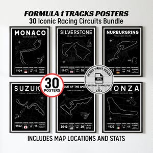 フォーミュラ1 ウォールアート トラック バンドル 30枚のミニマリストF1サーキットマッププリント デジタルダウンロード