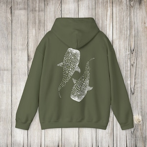 Whale Shark Hoodie, Pullover Or Zip Up, Sweatshirt For Ocean Lovers Gift, Diving Girl Hoodie, Coconut Beachy Girl Sweater, Sea life Gifts Military Green
