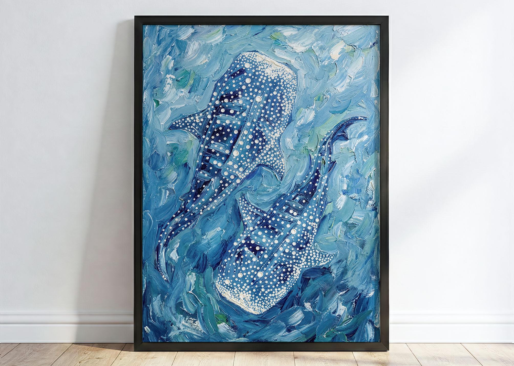 Whale Shark Impressionist Ocean Print Blue Marine Wall Art Coastal ...