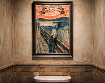 Lustige Badezimmer-Wandkunst: Toilettenpapier-Notfallkunst im expressionistischen Stil – Druckbare WC-Dekoration für Bars und Airbnbs – Digitaler Download