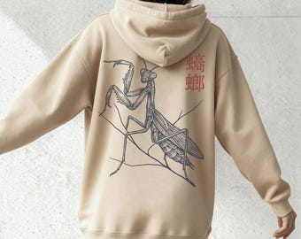 Vintage Mantis Hoodie – Unisex Sweatshirt with Japanese Style Insect Art Print