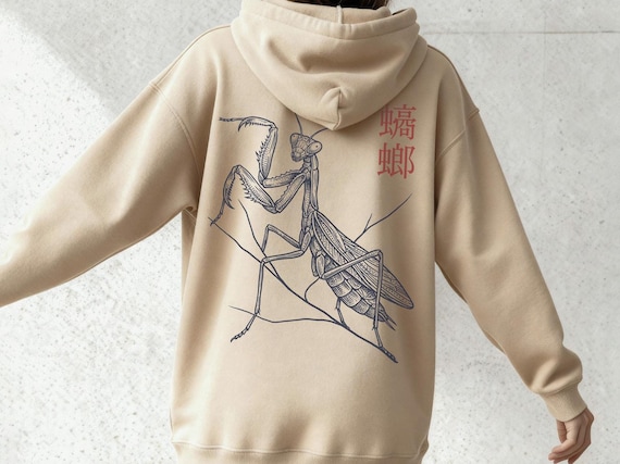Vintage Mantis Hoodie – Unisex Sweatshirt with Japanese Style Insect Art Print