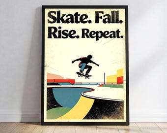Skateboard muurkunst retro stijl skateboarden Lifestyle poster citaat woondecoratie digitale download