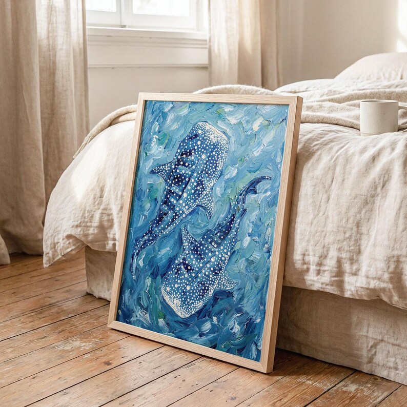 Whale Shark Impressionist Ocean Print Blue Marine Wall Art Coastal ...