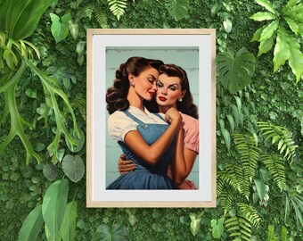 Stampa poster d&#39;arte retrò lesbica da parete, incorniciato o senza cornice, opere d&#39;arte LGBTQ+, arredamento per la casa, regalo, soggiorno, amante del vecchio stile, arredamento da giardino, Queer