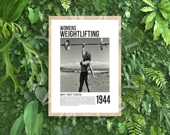 Women&#39;s Weightlifting vintage Poster Print, 1940s, sports games, women&#39;s rights, female, new home living room, Abbye Stockton strongwoman
