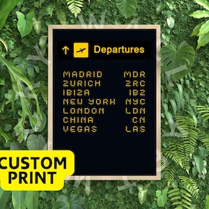 Stampa poster personalizzata sul tabellone della sala partenze - Coppia di sposi in vacanza, fidanzato e partner, simpatico ricordo di viaggio, matrimonio - ritorno a casa anno sabbatico all'università
