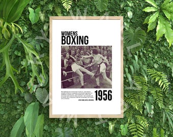 Women&#39;s Boxing vintage Poster Print, black and white, 1960s, feminist sports games, women&#39;s rights, female, new home living room, bundle