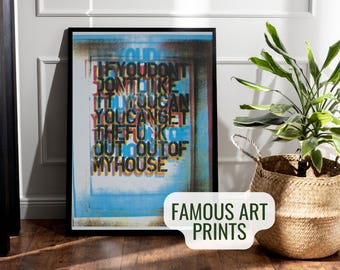 Christopher Wool famous pink Blue Distorted art poster print contemporary, Stencil vibrant typography center piece large street art 90 vanda
