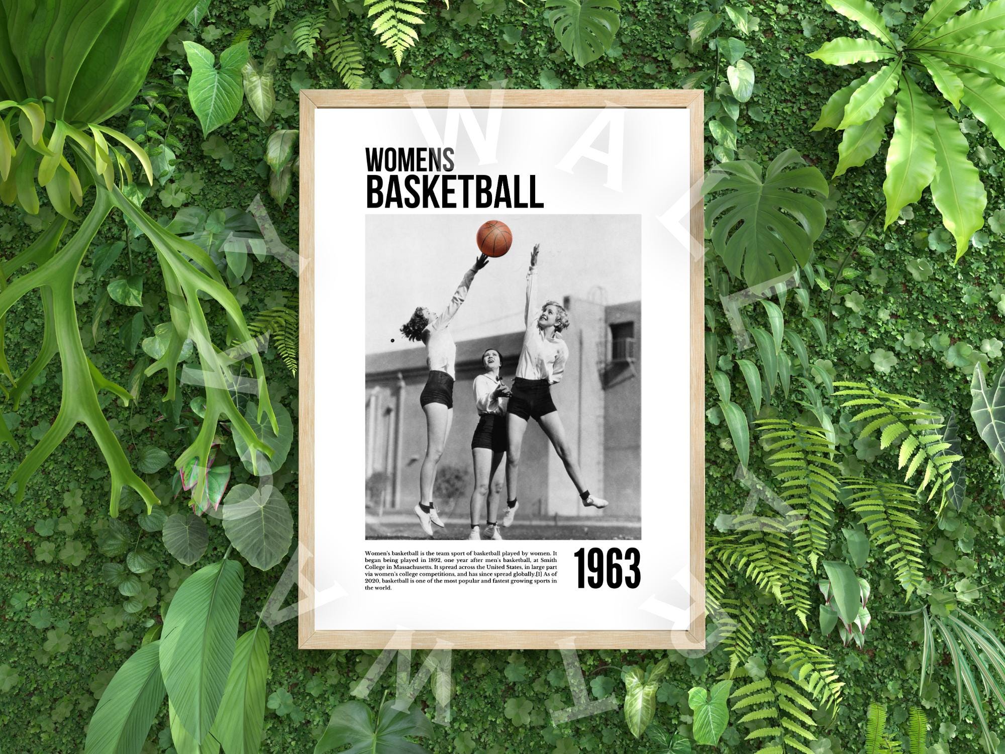 Women's Basketball vintage poster print, black and white, 1960s, feminist sports games, women's rights, female, new home living room, bundle
