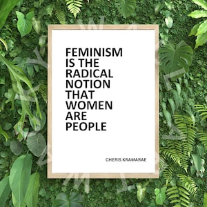 Cita feminista Cheris Kramarae cartel impreso, blanco y negro, derechos de las mujeres de la década de 1960, mujer, tipografía audaz de nuevo hogar, arte personalizado