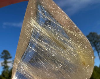 Polished Brazilian Rutile Quartz, Titanium Inclusion, 65g Piece, AAAA Brilliance, Authentic + High Grade Specimen, Minas Gerais, Brazil